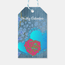 バレンタイン ロマンチック ローズ スウィープ ハート ブルー ギフトタグ