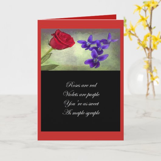 バレンタイン - ローズは赤く、バイオレットは紫 カード (黄色い花)