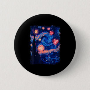 バレンタイン ヴァン ゴッホ 星月夜 ハート マッチング カップル 缶バッジ