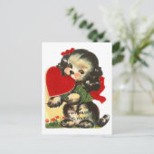 バレンタイン ヴィンテージ かわいい子犬とハート シーズンポストカード (スタンド正面)