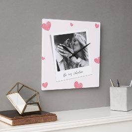 バレンタイン | 写パーソナライズされた真 | 赤いハート スクエア壁時計