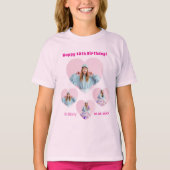 バレンタイン 名前 年齢 写真 ハート コラージュ 女子 ピンク Tシャツ (正面)