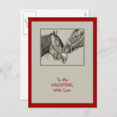 バレンタイン: 寄り添っている馬: オリジナルの鉛筆の芸術 シーズンポストカード (正面/裏面)