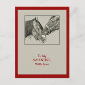 バレンタイン: 寄り添っている馬: オリジナルの鉛筆の芸術 シーズンポストカード (正面)