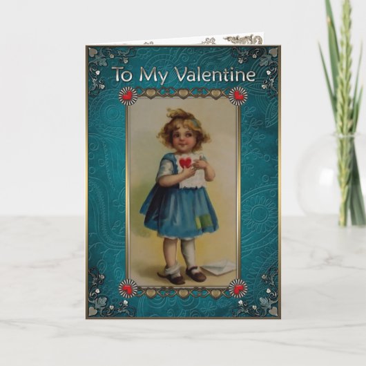 バレンタイン.小さな女の子と手紙 シーズンカード (正面)