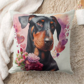 バレンタイン（犬）ドーベルマン・ピンシェル犬 クッション (ブランケット)