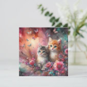 バレンタイン 猫 花 水彩 カラフル かわいい  シーズンカード (スタンド正面)