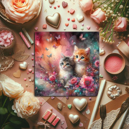 バレンタイン 猫 花 水彩 カラフル かわいい  シーズンカード
