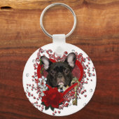 バレンタイン – 私のハートへの鍵- フランスの Bulldog キーホルダー (正面)