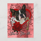 バレンタイン – 私のハートへの鍵- Boston Terrier シーズンポストカード (正面)