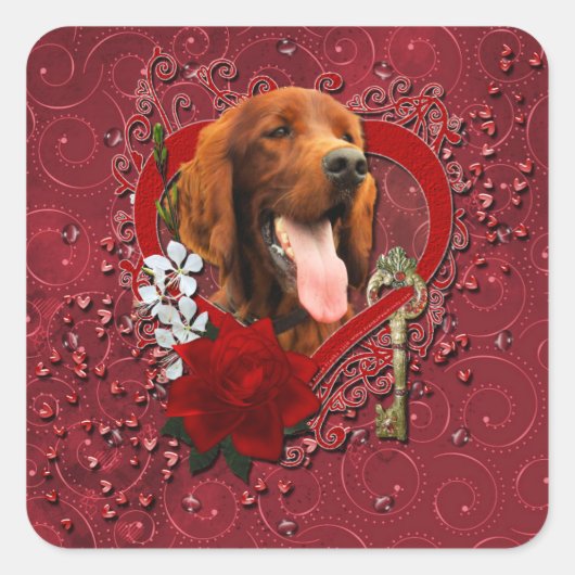 バレンタイン – 私のハートへの鍵- Irish Setter スクエアシール (正面)