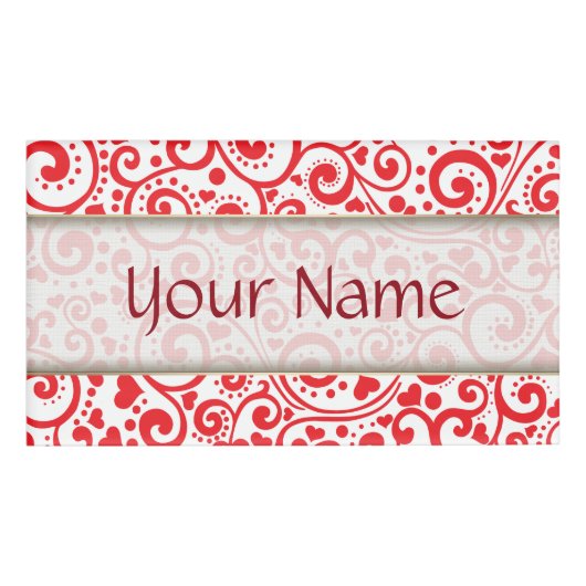 バレンタイン-継ぎ目が無い赤いハートおよび渦巻 名札 (正面)