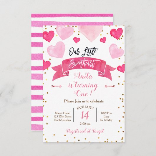 バレンタイン 誕生日 私たちの小さな愛 招待状 (正面/裏面)