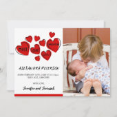 バレンタイン 誕生発表 カード 赤い ハート (正面)
