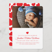 バレンタイン・赤いハートの誕生のお知らせ シーズンカード (正面/裏面)