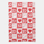 バレンタイン XOXO ラブ ハート 赤 白 キッチンタオル (縦)