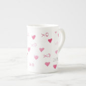 バレンタインXOスイーツハートピンクDATEラブ ボーンチャイナマグカップ (正面右)