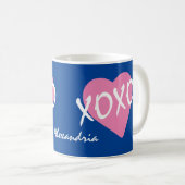 バレンタインXOXOウグズキスピンクハートブルー コーヒーマグカップ (正面右)
