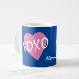 バレンタインXOXOウグズキスピンクハートブルー コーヒーマグカップ