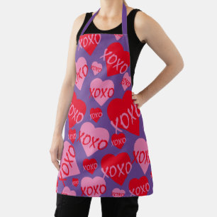 バレンタインXOXOハートピンクレッドパターンパープル エプロン