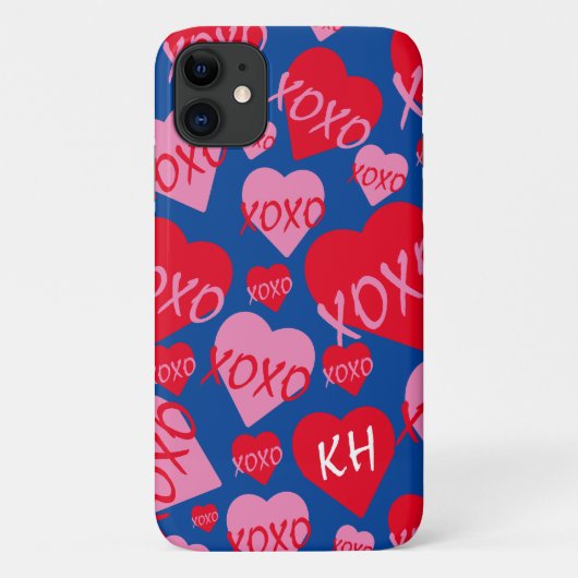 バレンタインXOXOハートピンクレッドパターンブルー名 Case-Mate iPhoneケース (裏面)