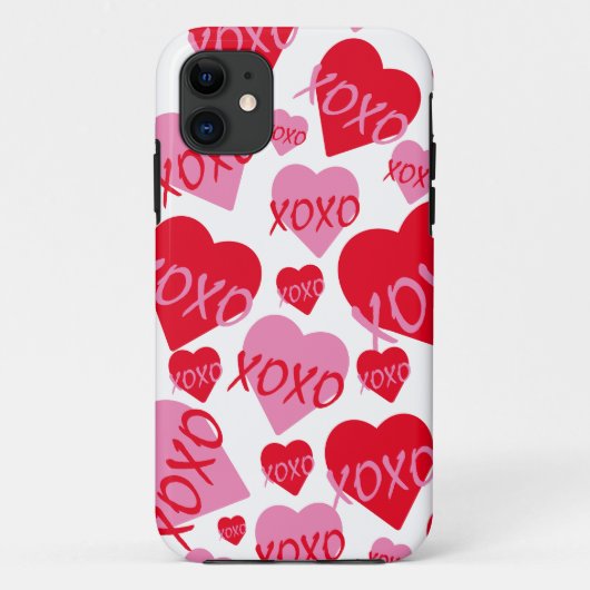 バレンタインXOXOハートピンク赤パタモダンーン白 Case-Mate iPhoneケース (裏面)