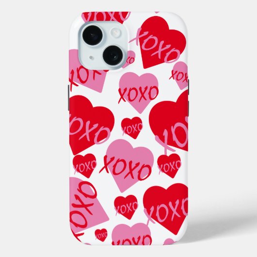 バレンタインXOXOハートピンク赤パタモダンーン白 Case-Mate iPhoneケース (裏面)