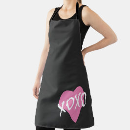 バレンタインXOXOピンクハートオンブラック エプロン