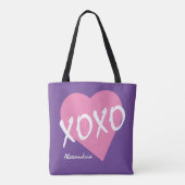 バレンタインXOXOピンクハートハグキス紫 トートバッグ (裏面)