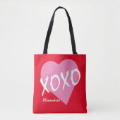 バレンタインXOXOピンクハートハグキス赤 トートバッグ (正面)