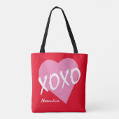 バレンタインXOXOピンクハートハグキス赤 トートバッグ (裏面)