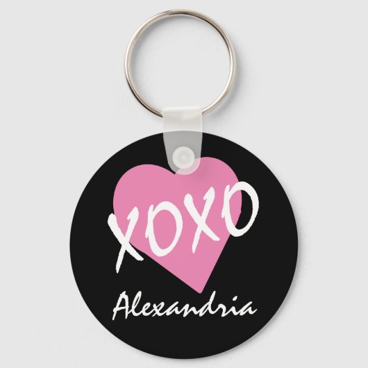 バレンタインXOXOピンクハート キーホルダー (正面)