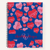 バレンタインXOXOレッドピンクハートブルーレシピ ノートブック (正面)