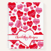 バレンタインXOXOレッドピンクハートホワイトレシピ ノートブック (正面)