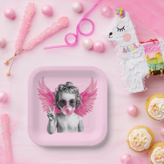 バレンタイ吹ンのバブルキューピッド・バレンタインデー ペーパープレート (パーティー)