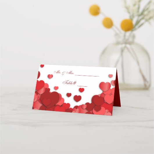 バレンタイ結婚ンの美しい赤いハート プレイスカード (裏面)