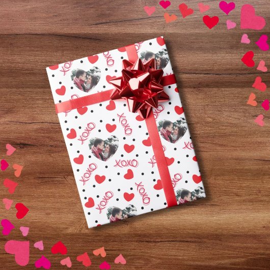 バレンタカスタムイン写真愛ハートxoxo on white ラッピングペーパー