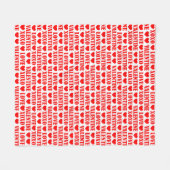 バレンタスタイリッシュンモダンハートシック白レッド フリースブランケット (正面(横))