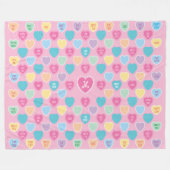 バレンタニパーソナライズされたーキャンディハートピンク フリースブランケット (正面(横))