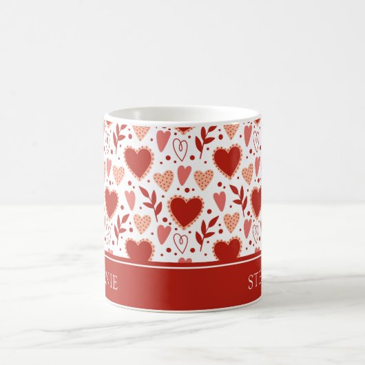 バレンタニパーソナライズされたーハートパターン コーヒーマグカップ (中央)