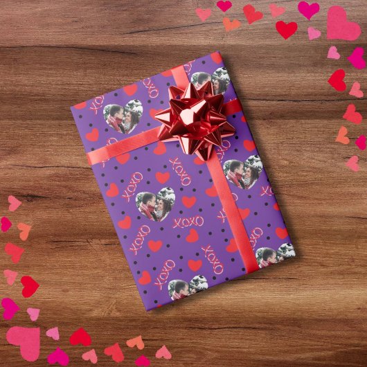 バレンタニパーソナライズされたー写真愛ハートxoxo ラッピングペーパー
