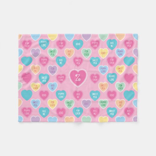 バレンタパーソナライズされたインキャンディハートピンク フリースブランケット (正面(横))