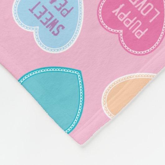 バレンタパーソナライズされたインキャンディハートピンク フリースブランケット (角)