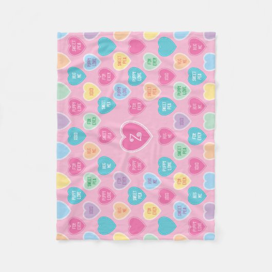 バレンタパーソナライズされたインキャンディハートピンク フリースブランケット (正面)