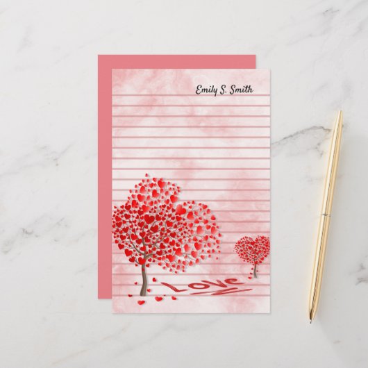 バレンタパーソナライズされたインラブハート文房具 便箋 (正面/裏面インサイチュ)