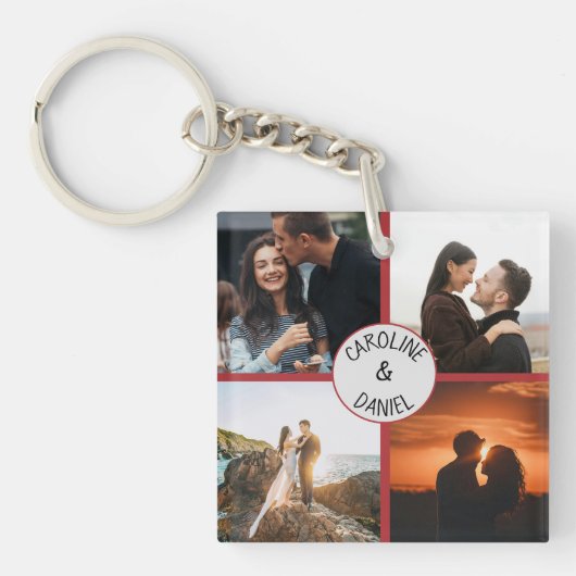 バレンタパーソナライズされたイン写真のコラージュと名前 キーホルダー (正面)