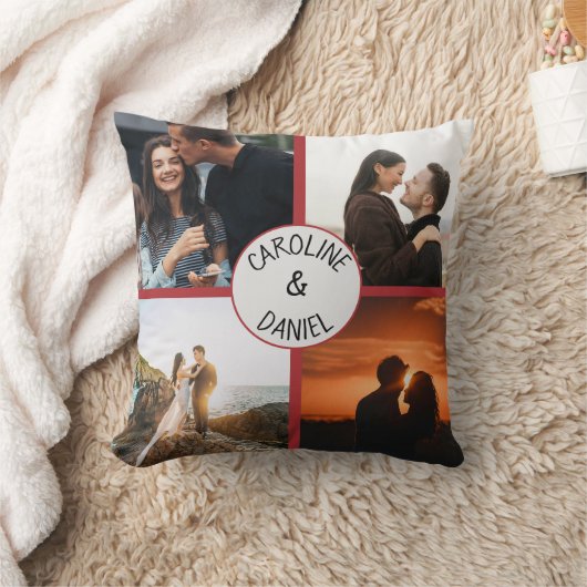 バレンタパーソナライズされたイン写真のコラージュと名前 クッション (ブランケット)