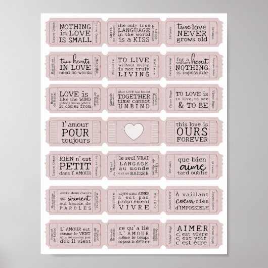 バレンタフランスのインラブ引用文印刷可能チケット ポスター (正面)