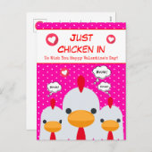 バレンティおもしろいンの日にかわいいピンクのチキン シーズンポストカード (正面/裏面)