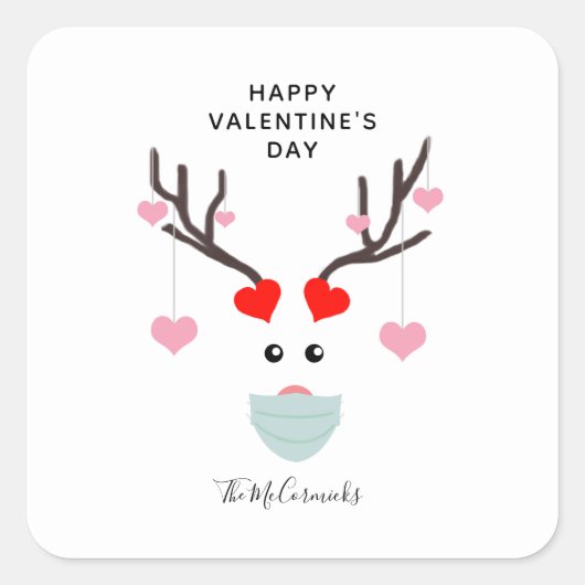 バレンティおもしろいンデイディ鹿着用顔マスクファミリー スクエアシール (正面)